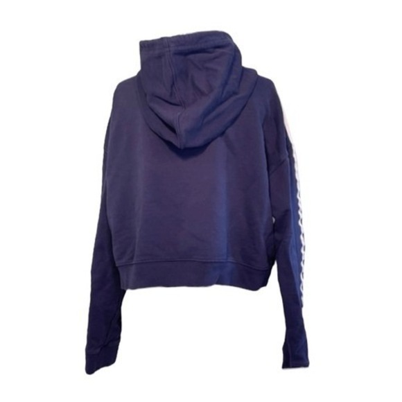 Adidas Originals 3 Stripe Crop Hoodie Sweatshirt Mineral Blue Long Sleeve M - Picture 5 of 11